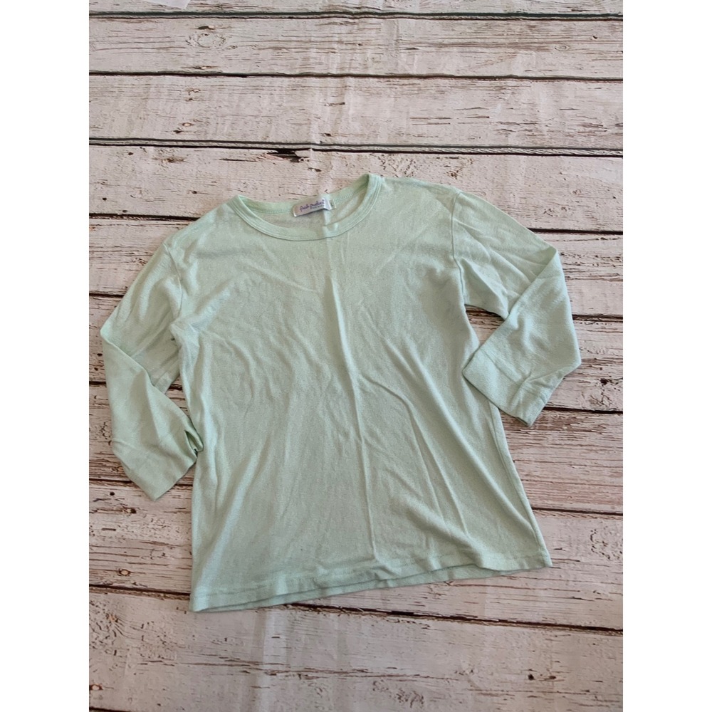 Fresh Produce Womens Teal Green Long Sleeve Crew Neck‎ Top Made in USA Large